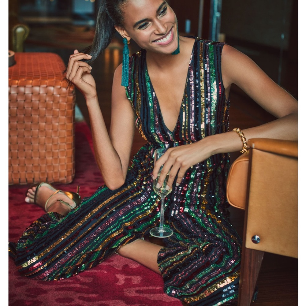 Aidan by Aidan Mattox multi stripe sequin jumpsuit